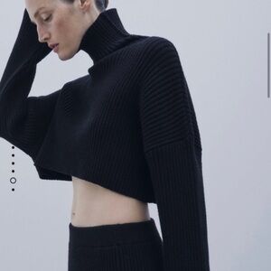 Zara Black Cropped Turtleneck Sweater